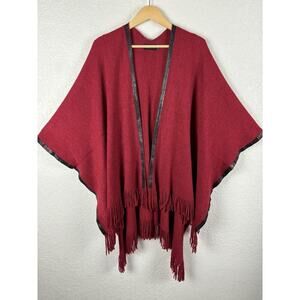 Zylc Poncho Red Black‎ Trim Fall Womens ONE SIZE Cape Shawl Transitional